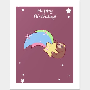 Happy Birthday Rainbow Shooting Star Sloth Posters and Art